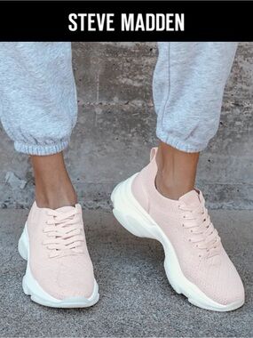 STEVE MADDEN MYLES-Q PINK KNIT CHUNKY DAD SNEAKERS PLATFORM ATHLETIC SHOES NWT